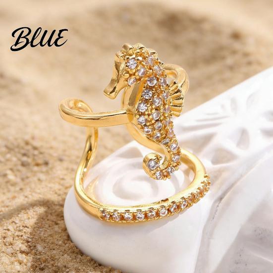 Gold Plated Ring Women Sea Animals for Rhinestone Seahorse Turtle