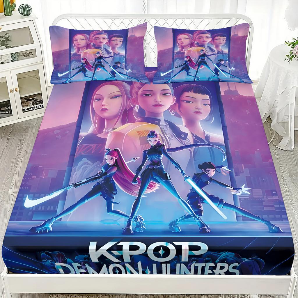 Witch Hunting Group Fitted Sheet 3d Digital Printing Mattress Cover Dustproof Non-slip Protective Cover Home Textile Three-piece Set