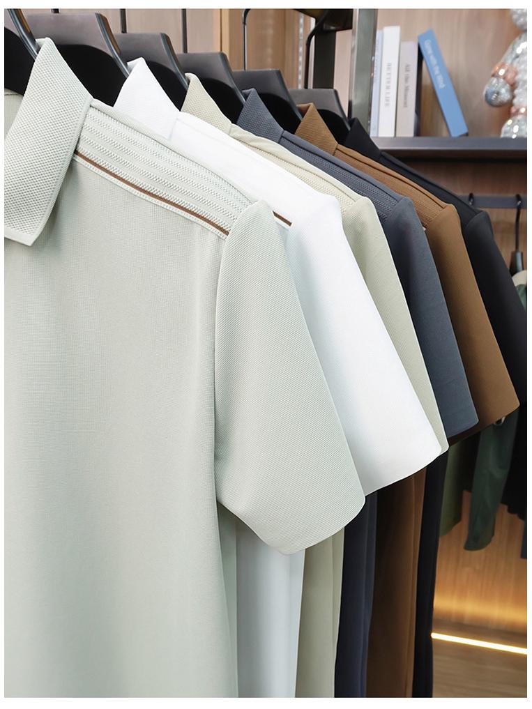 Jin An Men's Seamless Short-Sleeve Spliced Polo Shirt with Half-Zip and Split Hem