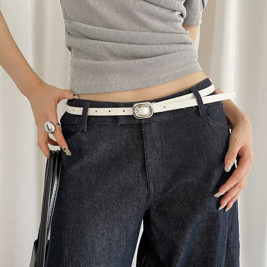 

Minimalist White Pu Leather Belt For Women With Metal Pin Buckle For Casual Wear белый