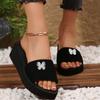 Fashion Fashion Bow Sequins Platform Slippers Women Summer Thick Bottom Med Heel Slides Female New Elastic Band Wedge Slippers Mujer