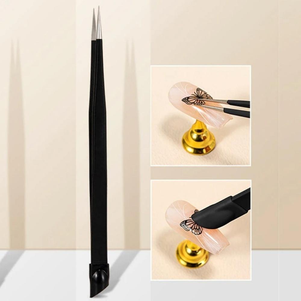 Double Headed Tweezers Manicure Multifunctional Tweezers Silicone Head Press Stick Sticker Nail Art Clip Picking Tweezer Tools