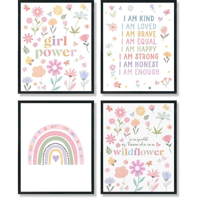 ULEGIE Toddler Girl Pastel Room Wall Art Decor, Affirmation Wall Art Decor, Pastel Boho Rainbow Floral for Girls Room Nursery Kids Bedroom Wall girls affirmation