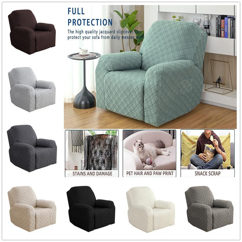 4 Piece Stretch Recliner Slipcover Jacquard Recliner Chair Covers with Side Pocket Anti-Slip 1-Seater Couch Furniture Protectors verde