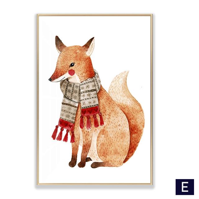 Fox Rabbit Bear Deer Nursery Wall Art Canvas Painting Posters Cartoon Animal In Sweater Print Wall Pictures Baby Kids Room Decor
