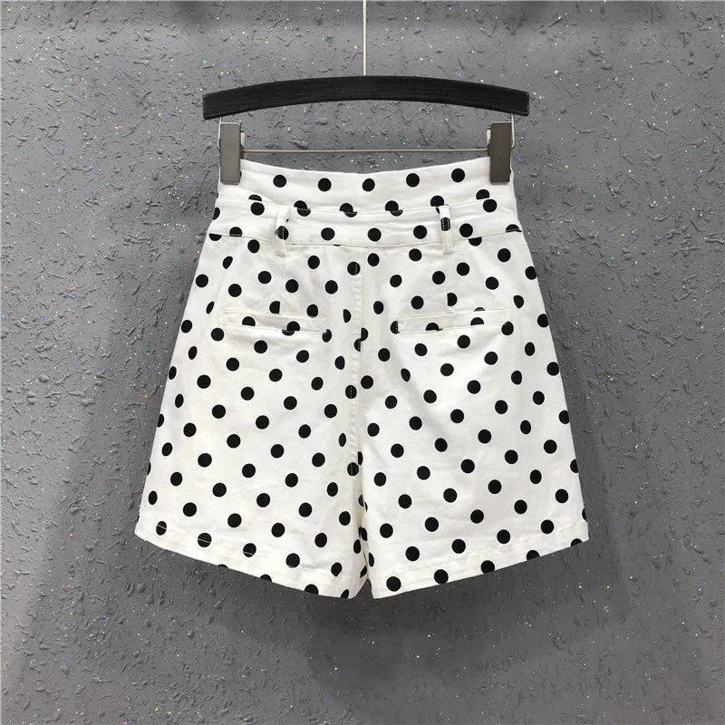 

2025 Black Spot High-Waisted Wide-Leg Denim Shorts - Women s Trendy Hong Kong Style for Spring/Summer 32【70-75 kg】