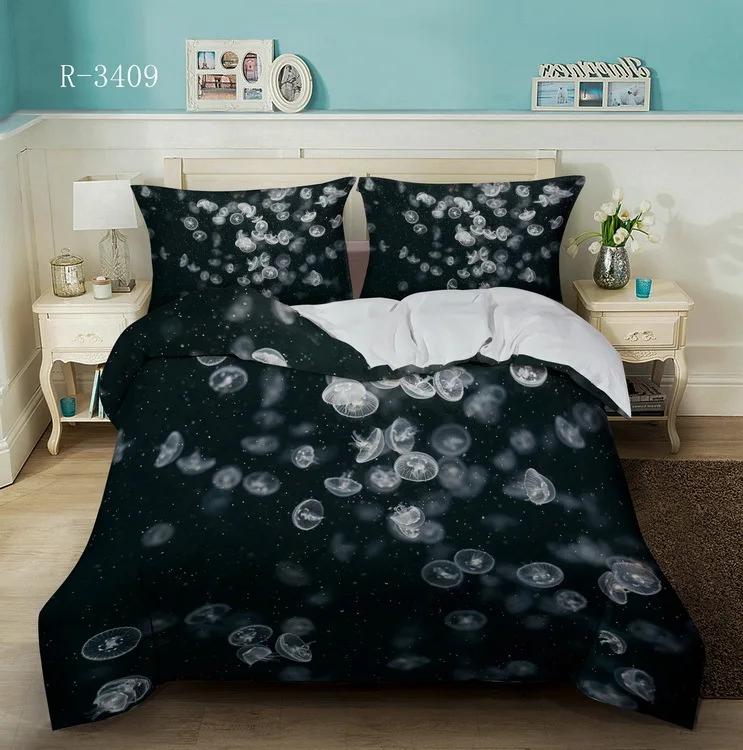 Huse de pilotă decorative cu meduze colorate, mărime King/Queen, Huse de plapumă cu animale subacvatice, Huse de cuvertură cu tematică marină pentru copii și adolescenți