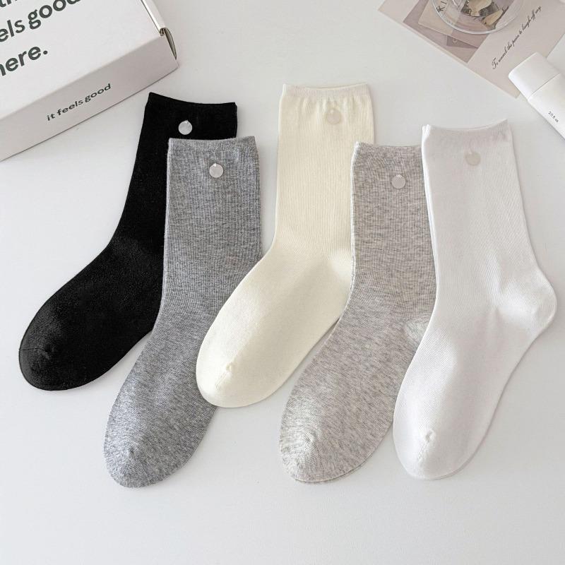 Buttoned Socks - Children's Spring Pure-color Versatile Mid-calf Socks, Pile Socks, Combed Cotton Mid-calf Socks