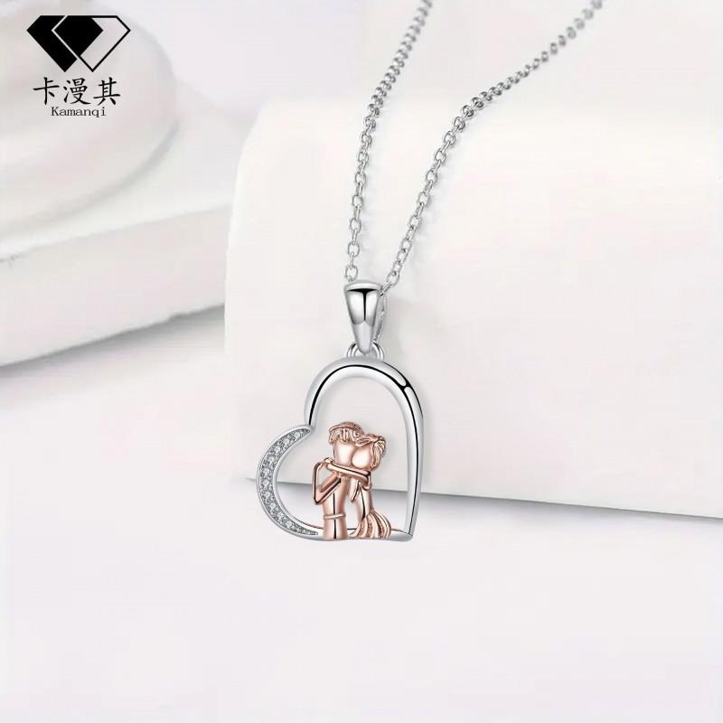 Rose Gold Heart Pendant Necklace Women - Fashion Casual Cross Chain Choker 41-50cm Adjustable Length