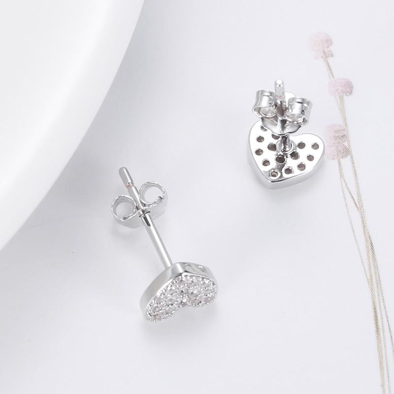  Sterling Tone Stud Earrings With Cubic Zirconia Hearts Korea Women 'S Stylish Jewelry Modish Adorable Shiny Gorgeous Small EarringsFashion