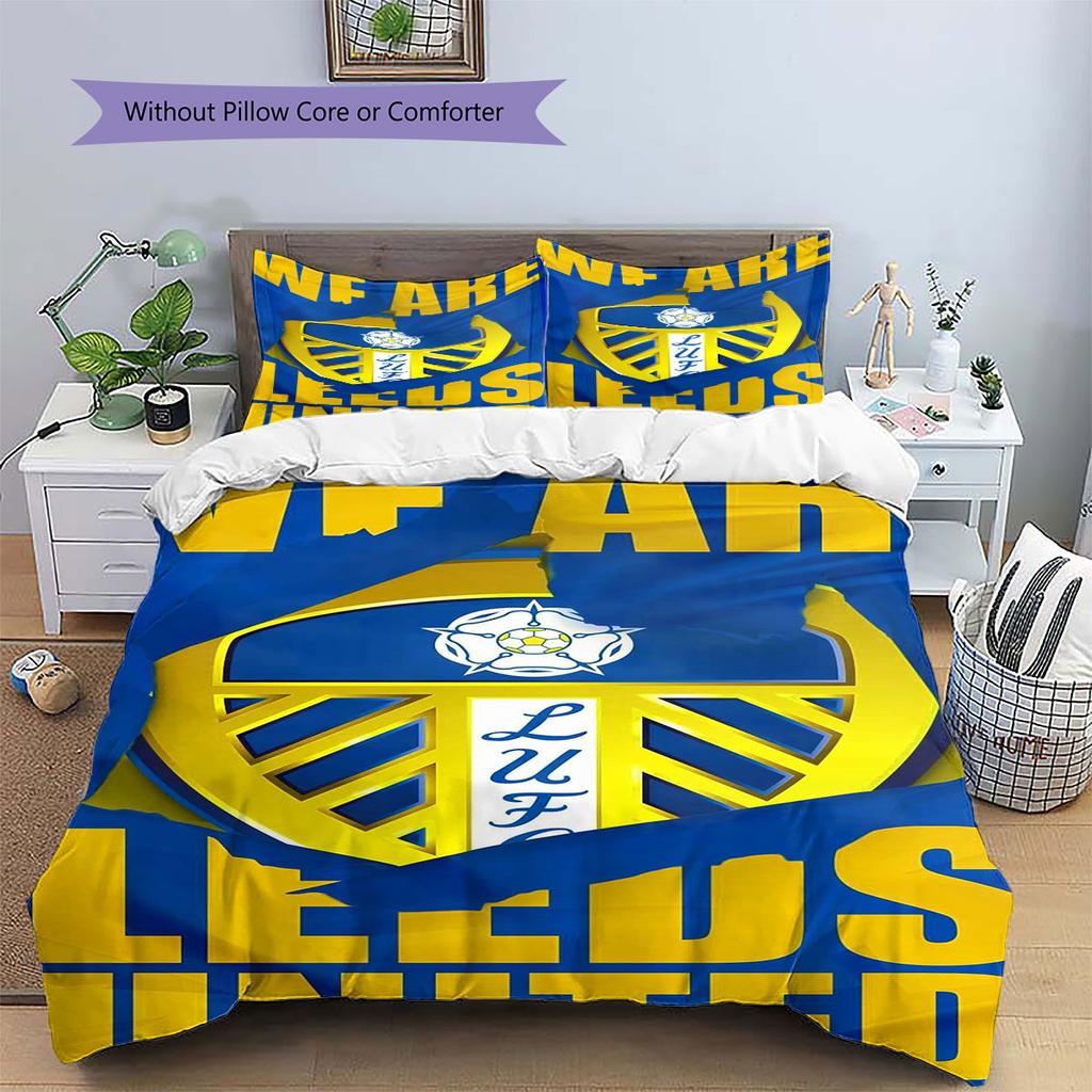 Pościel z wzorem Leeds United Football Club, Zestaw kołdry Poszewka na kołdrę Poszewka na poduszkę Domowy Prezent Urodzinowy(1 * poszwa na kołdrę + 2 * poszewki na poduszki, bez rdzenia)