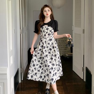 Květinové šaty Dámské Francouzský dívčí styl Mori Univerzální elegantní letní High Street Midi College šaty