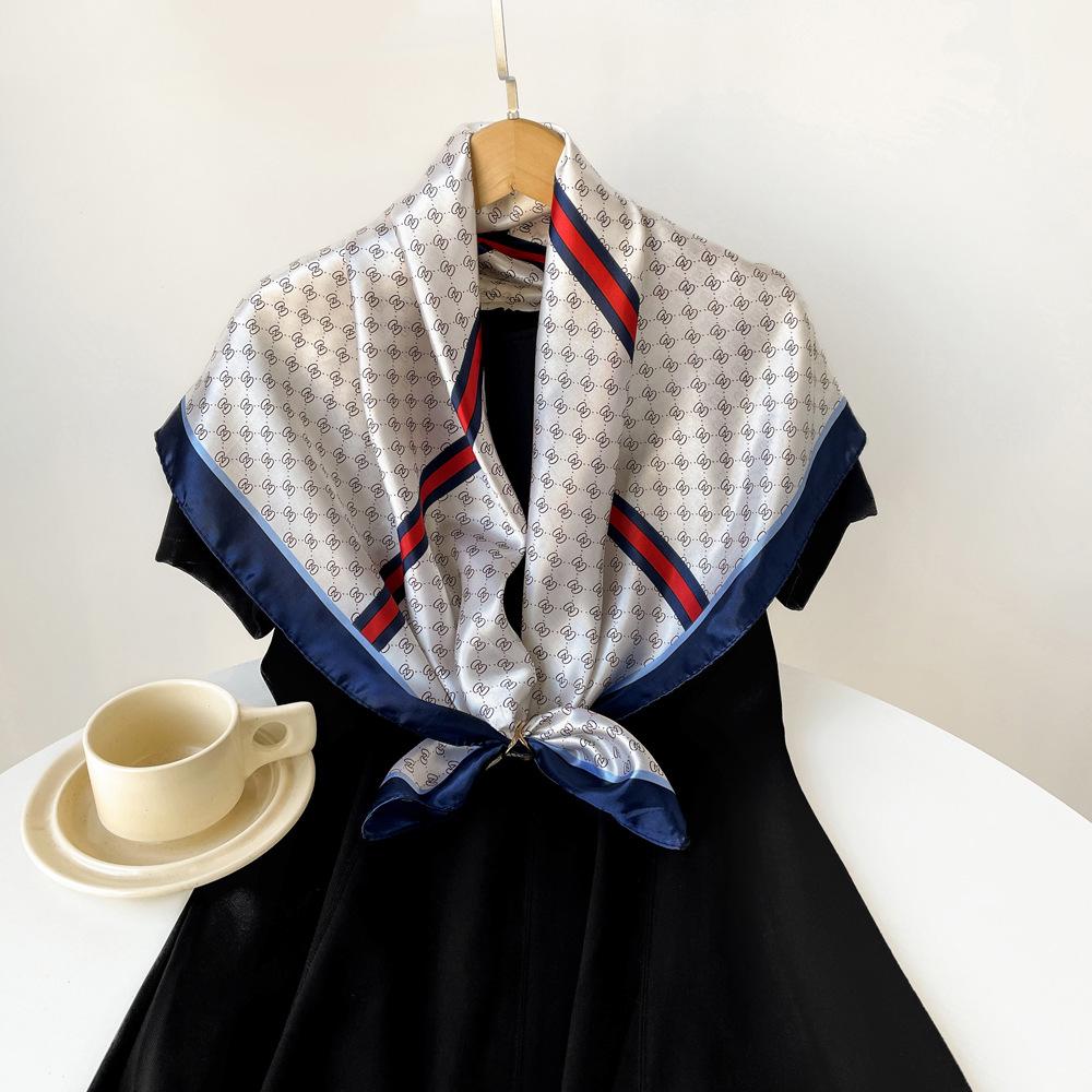 Eșarfă Nouă de Mătase 90cm Eșarfă Damă Tip Wrap Eșarfă cu Imprimeu Litere Eșarfă Satinată Mare Pătrată Șal