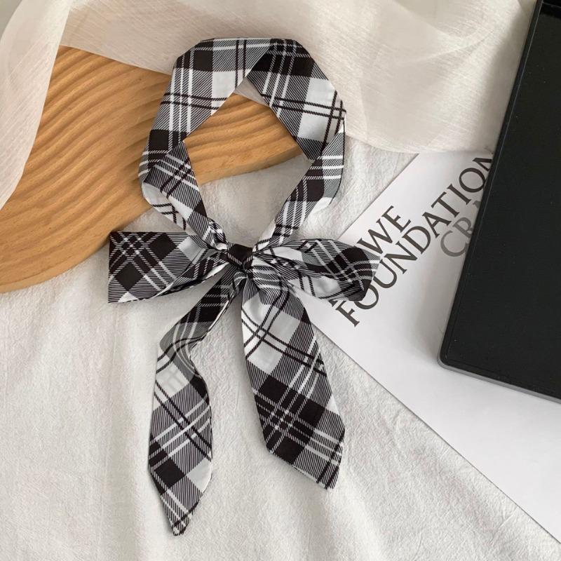 Long silk scarf, new versatile plaid corrugated headscarf, headband, hair tie, bag streamer, neck scarf, decorative belt.