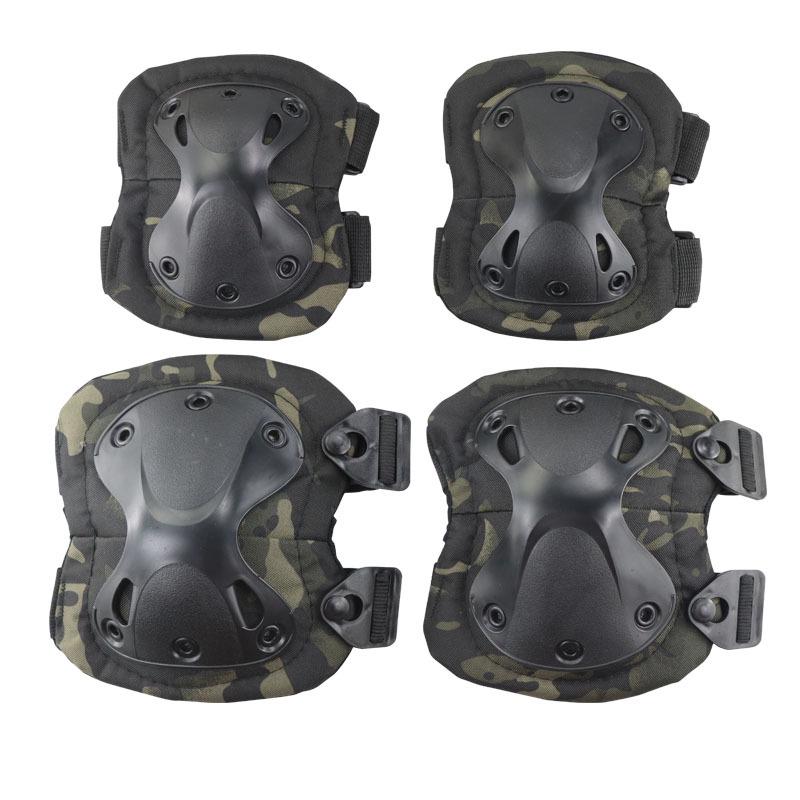 Camouflage Tactical Knee & Elbow Pads Set: 4-Piece Gear for Combat, Training, Riding & Sports Protection