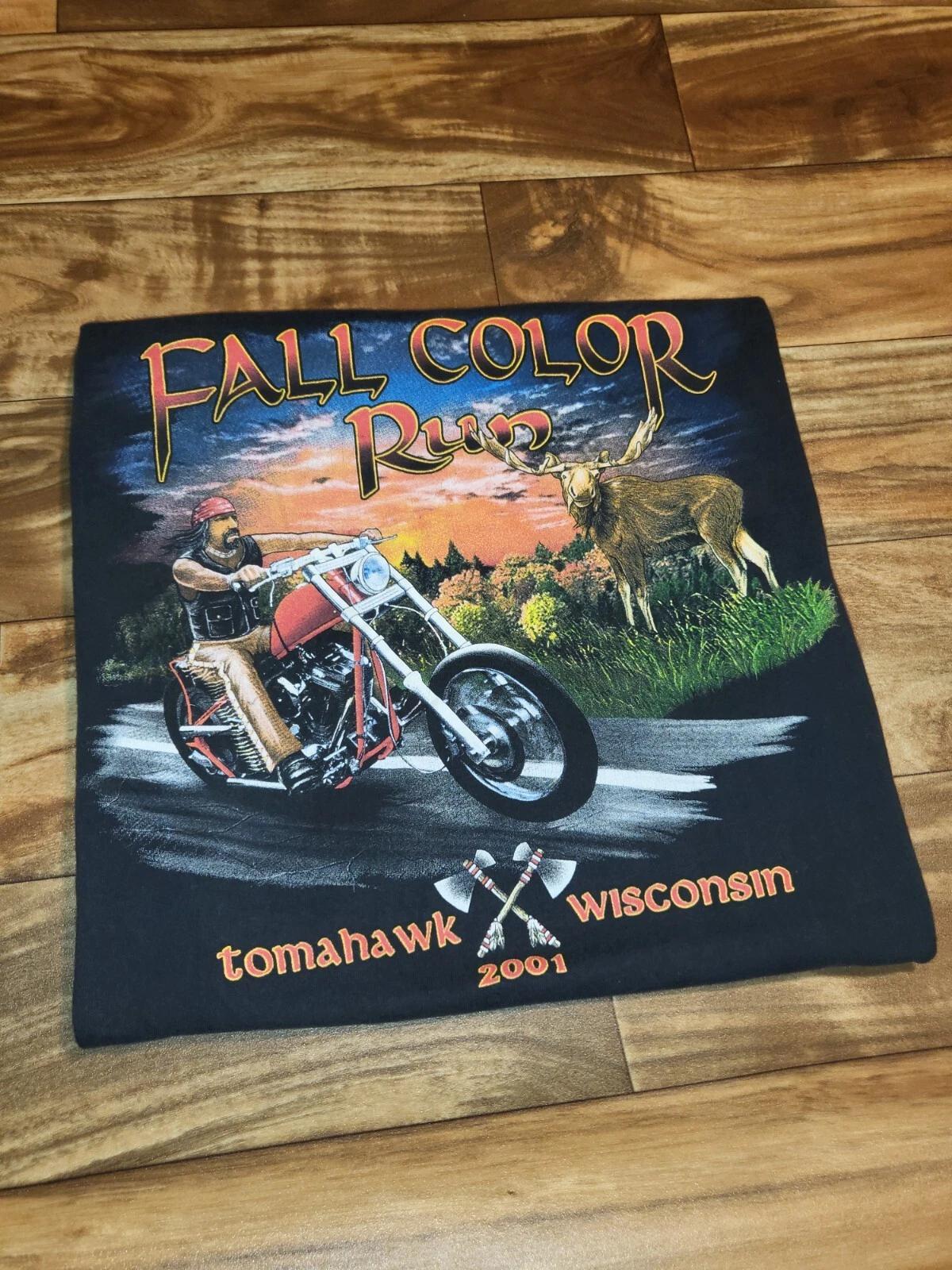 

Vintage 2001 Motorcycle Harley Fall Color Run Black Nature T Shirt Size Large 2XL