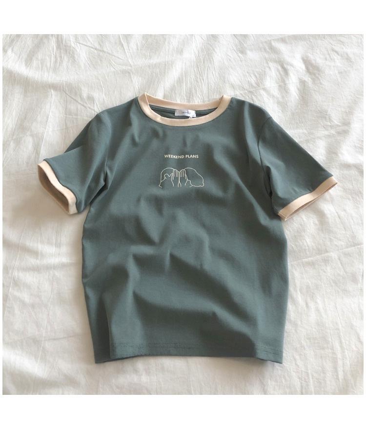 

Women s Summer 2025 Color-Blocked Slim Fit Short-Sleeve T-Shirt - Korean Casual Style One Size зелений