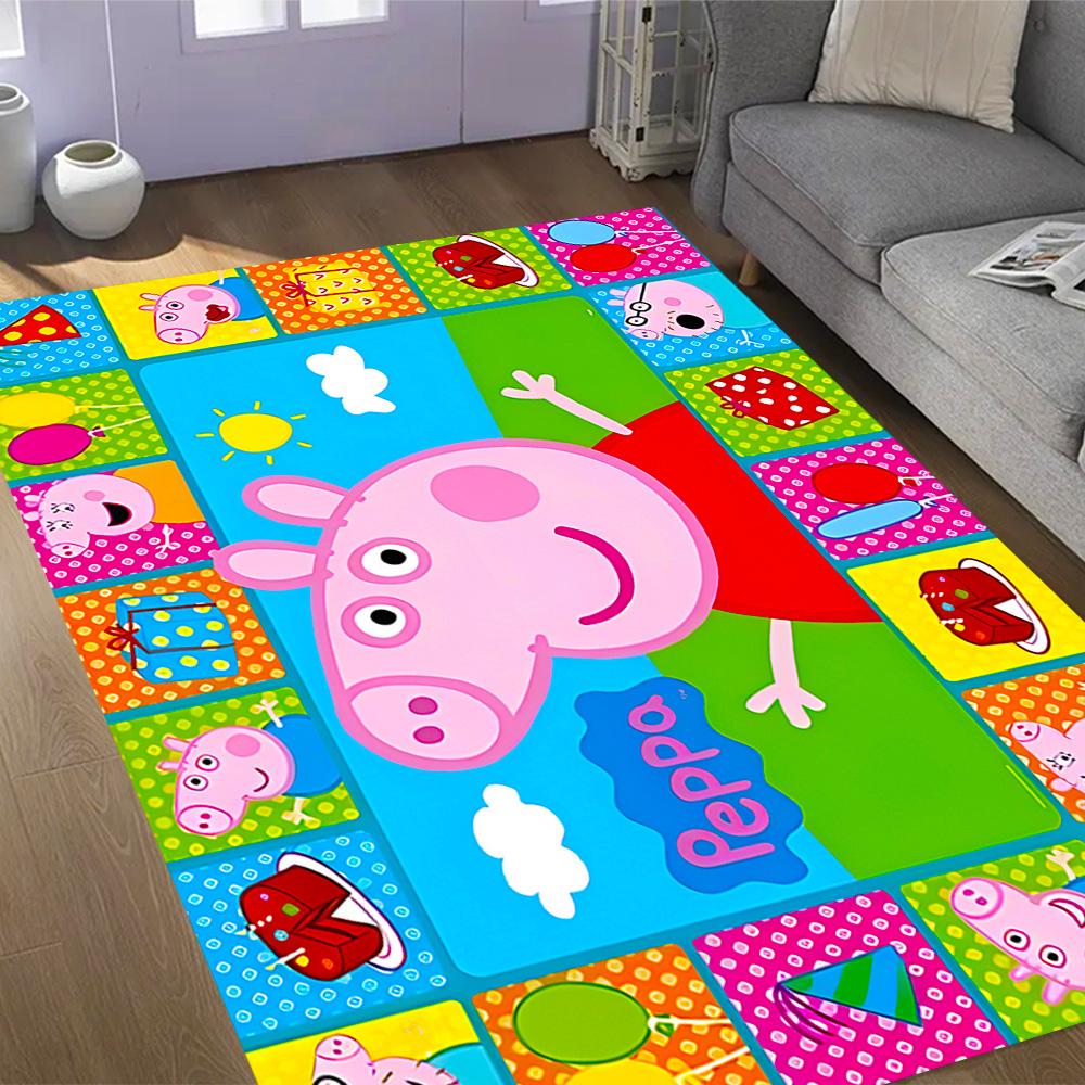 Peppa Pig's Colorful World Themed Anti-Slip Rugs - Polyester Home Decor, Suitable for Bedrooms, Living Rooms, Doorways, Studios, and Decorations