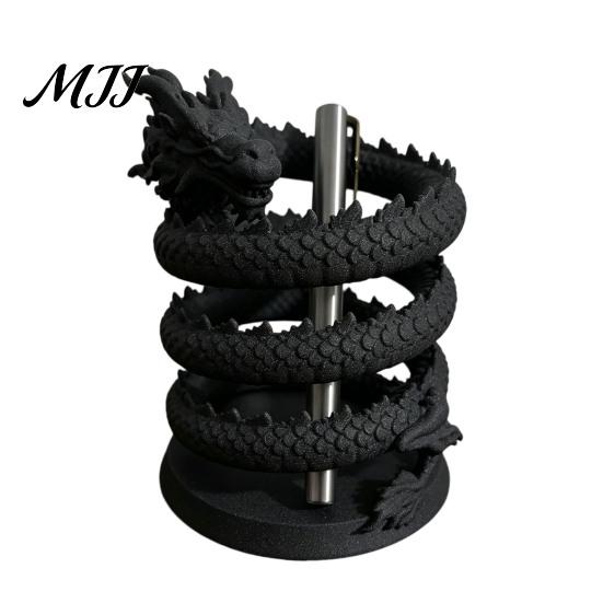 Auspicious Dragon Desktop Ornament Coiled Pen Holder, Chinese Style Pencil Unique 3D Printed Desk Decor Organizer, Stationery Storage Container