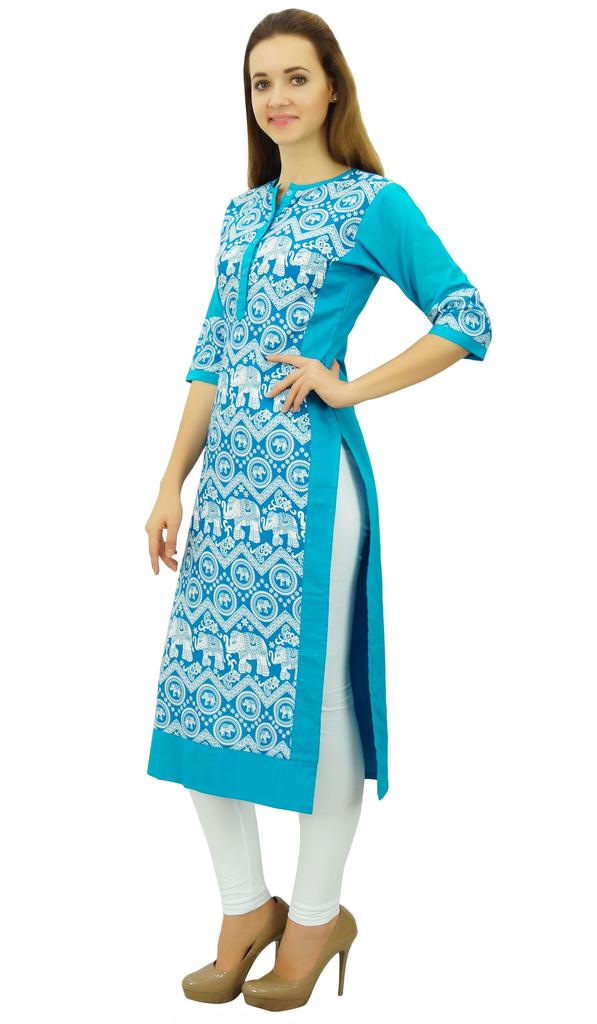 Phagun Women's Designer Straight Black Kurta 3 4 Sleeve Printed Casual