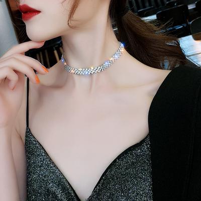 New Full Diamond Necklace Choker Collar Japanese and Korean Internet Celebrity Personality Neckband Neck Jewelry Short Collarbone Chain Female Tide