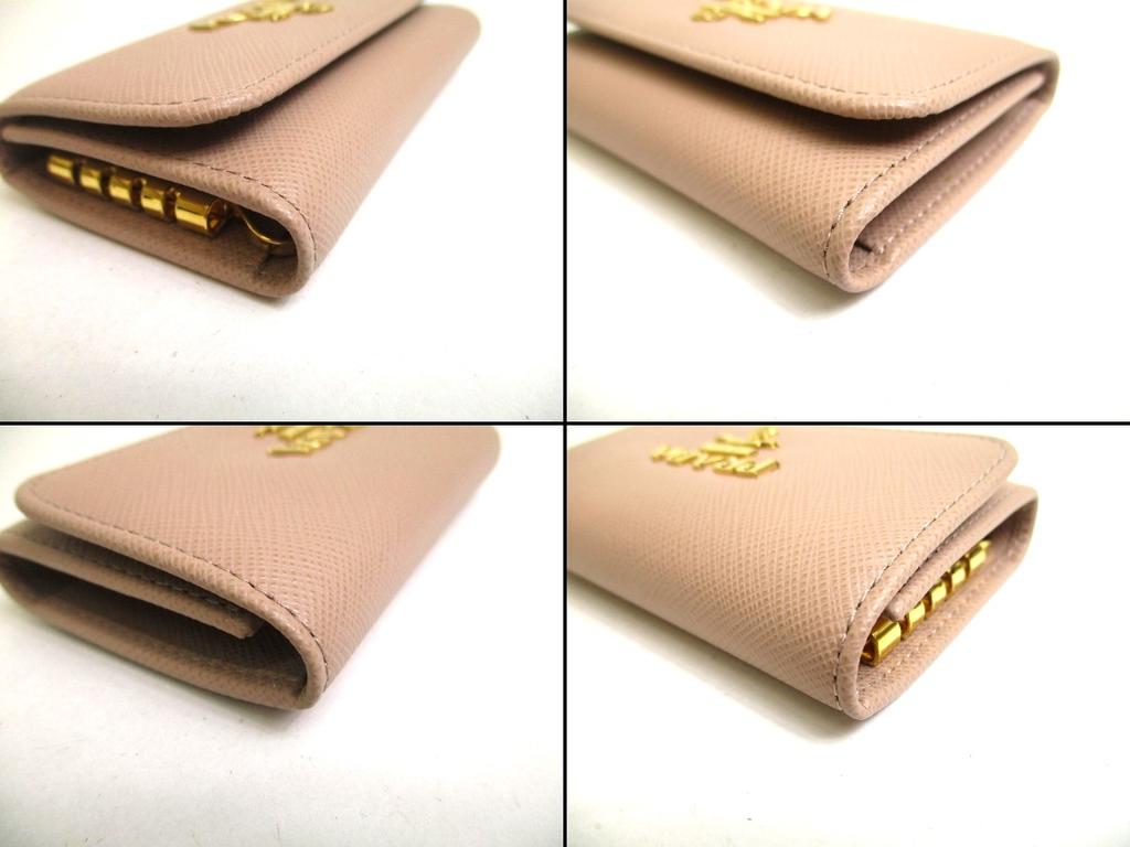 Authentic PRADA Beige Saffiano Metal Leather 4 Pics Key Chain #a542  Refurbished