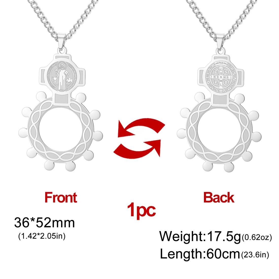 EUEAVAN St.Benedict Medal Necklaces Stainless Steel Catholic Exorcism Cross Pendant Chain Double-sided Christian Baptism Jewelry