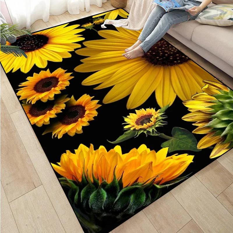 3D Sunflower Carpet Non-slip Floor Mat Bedroom Living Room Large Area Rugs Home Decor Floral Doormat Entrance Mat Tapis Salon