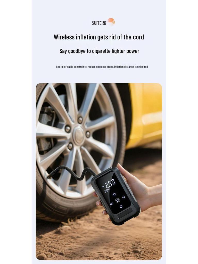 Portable Car Wireless Air Pump with Tire Pressure Gauge and Power Bank