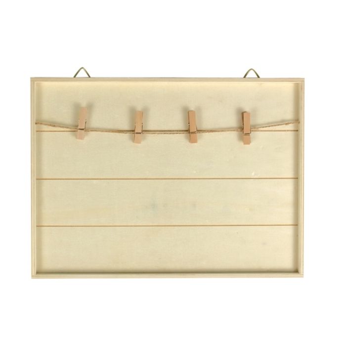 Pêle-mêle en bois fil et pinces 30 x 22 x 1,5 cm