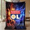 Lyon FC Custom Name Text Flannel Blanket Soccer Logo Personalized Fleece Throw Blanket Special Gift For Sofa Bedroom Home