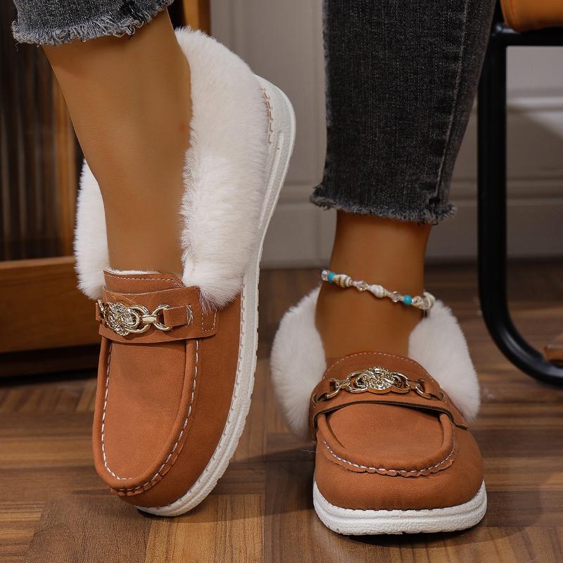 Metal Chain Plus Size Warm Cotton Shoes 2025 Winter Women's Fleece Sports Comfortable Beanie Shoes