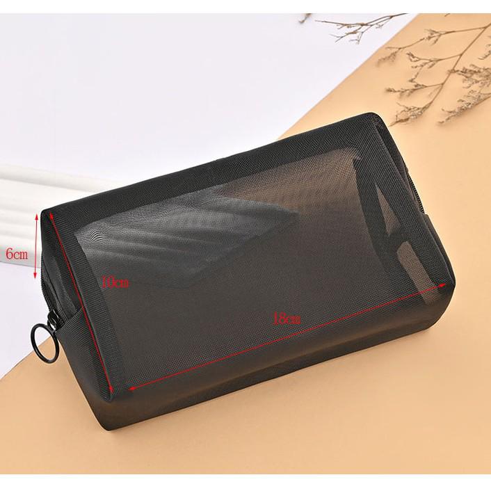 Thick Black Nylon Mesh Makeup Bag: Portable Women's Skincare and Lipstick Organizer