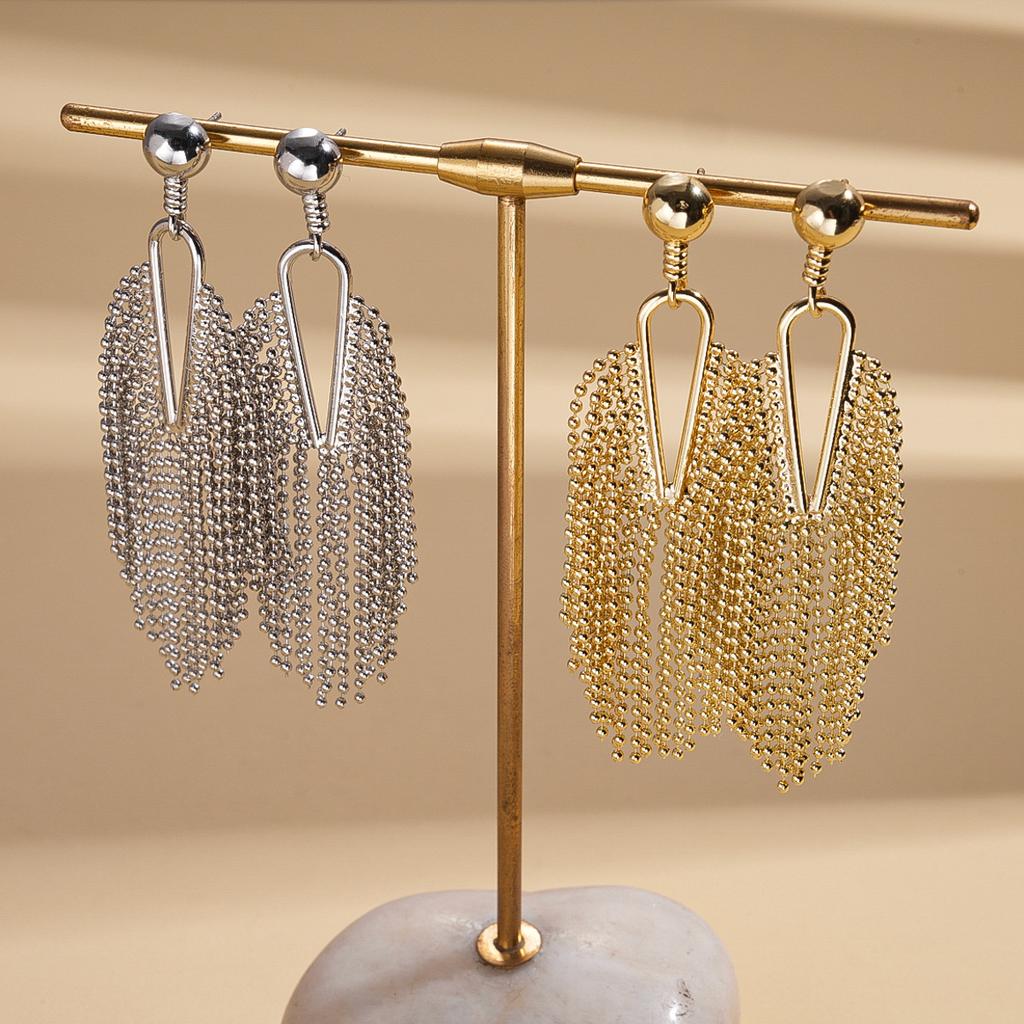 European and American hollow geometric fringed silver needle earrings retro personalized niche earrings