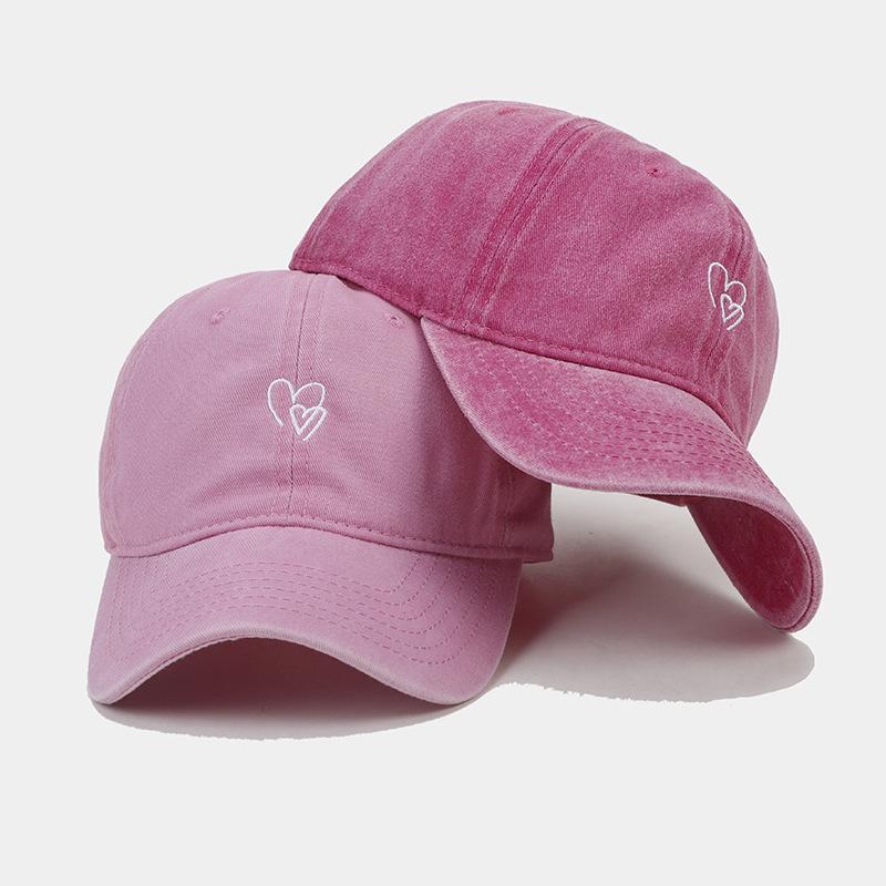 New washed and old small love embroidered soft top baseball cap female face small outdoor visor male cap tide