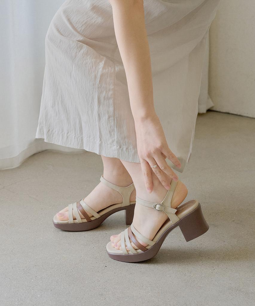 Gisse Genuine Leather Domestic Handmade Shoes Elin Two-Tone Strap Platform Sandals Gis-47249