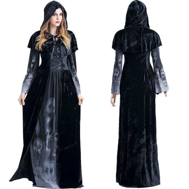 Bezauberndes Damen Böse Königin Gothic Hexenkostüm mit eleganten langen Glockenärmeln