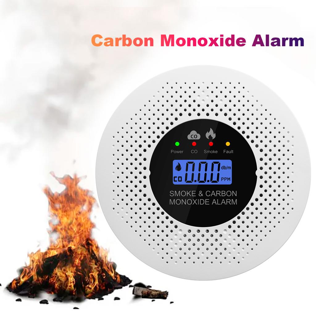 2-i-1 Røyk- og Karbondioksidvarsler CO-alarm Sensor Høyfølsom Varsling med LCD-skjerm for Hjem Soverom Kontor Hotell