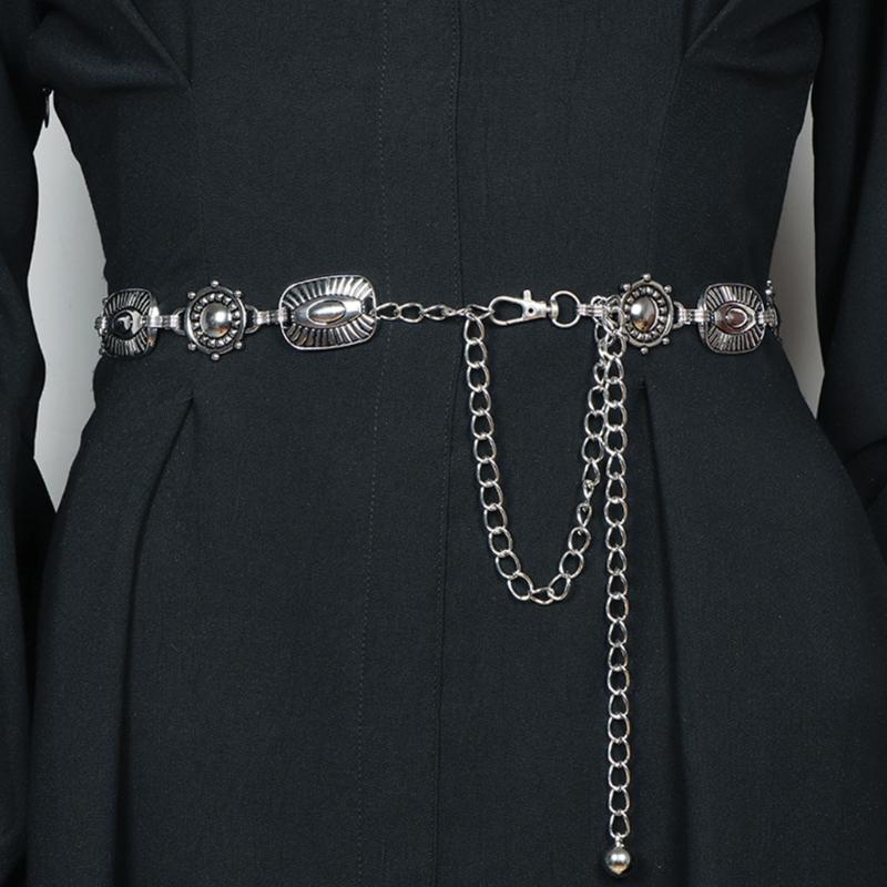 Delicate Carved Flower Buckle Waist Belt Women Coat Dress Belt Thin Waistband Shinning Ethnic Style Adjustable Belt