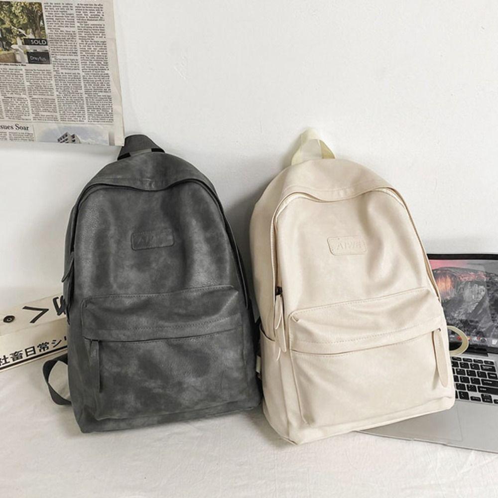Multiple Pockets Teens Schoolbag Korean Style Travel Bag Leather Backpack Men  Boys Girls