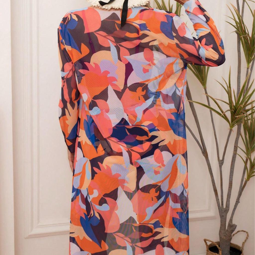 Women's European & American Mesh Gathered Bikini: Sexy Printed 3-Piece Swimsuit Set.