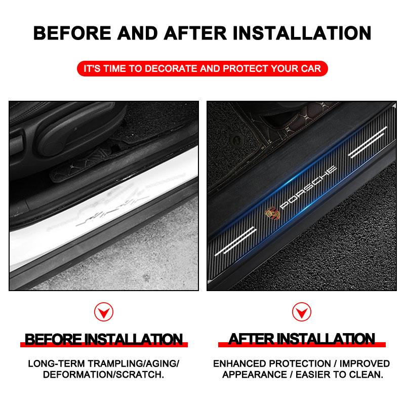 4Pcs Carbon Fiber Car Door Sill Protection Sticker Anti-scratch Refit Sticker For Porsche 911 918 928 944 968 Boxster Cayenne Macan Panamera