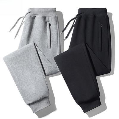Men's Cotton Sports Sweatpants: Spring/Summer, Solid Color, Plus Size, Loose Fit, Straight Leg, Cuffed.