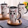 Drinkware 600ml Creative Cat Ceramic Mug With Lid Spoon Beer Cup of Coffee Original and Funny Cups To Give Away Couple Gift Mugs