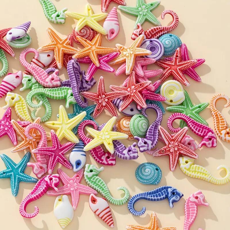 DW04 100pcs Cartoon Simulation Conch Sea Shell Beads Jewelry Ocean Series Acrylic Beads Bracelet Necklace DIY Material Handmade