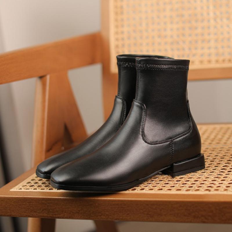 

Осенне-зимние женские модные ботинки на низком каблуке большого размера с квадратным носком и боковой молнией, женские ботинки на новом квадратном каблуке, удобные полусапоги, женские 39 чёрный