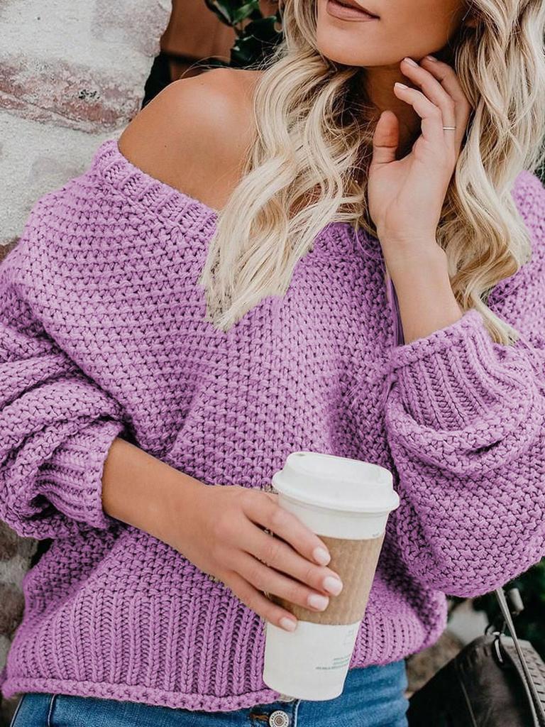 Autumn New Arrivals Loose Knit V-Neck Sweater Women's Clothing