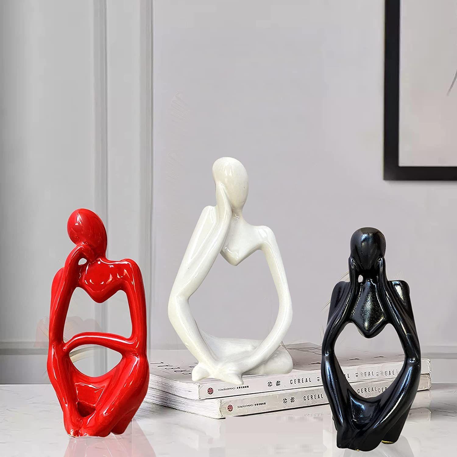 

Thinker Decoreative Statues for Home Decor (Pack of 3, Black, Red & White)