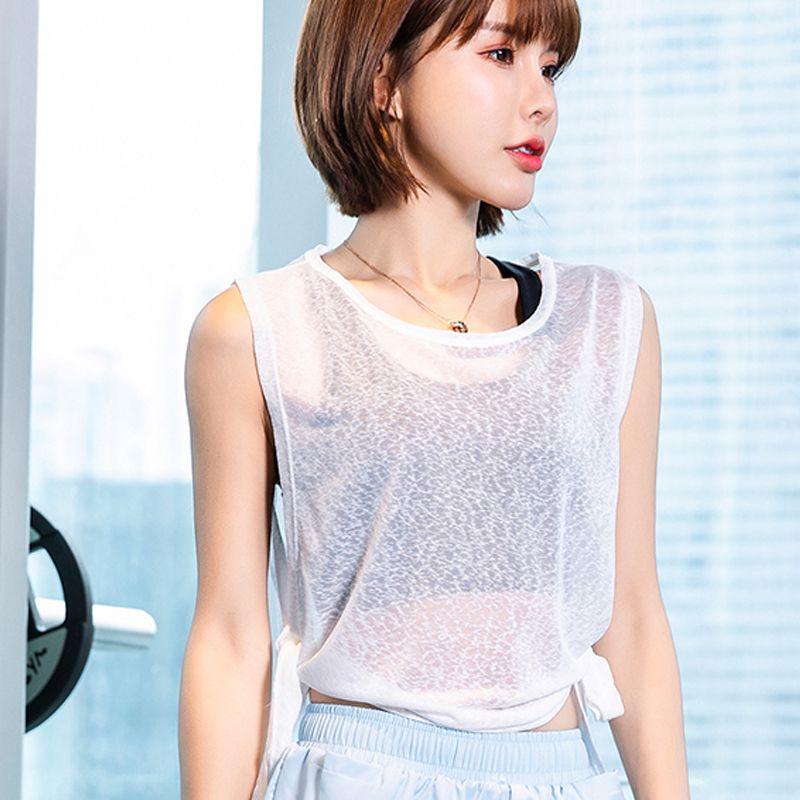 

Yoga Mesh Outerwear Women s Quick-Drying Moisture Wicking Loose Breathable Running Fitness Summer Sports Vest Split Thin White L