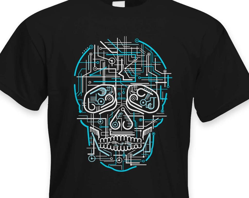 Electric Skull Men T Shirt Circuit Board Neon Color Party Carnival Cool Street Comfort Breathable Men Clothing
